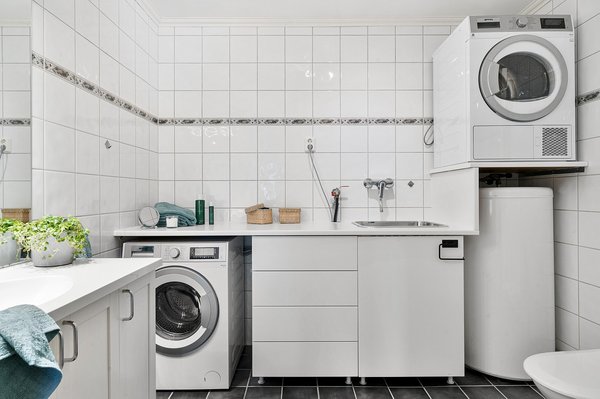 How can you design a functional laundry area in a compact Swansea flat?